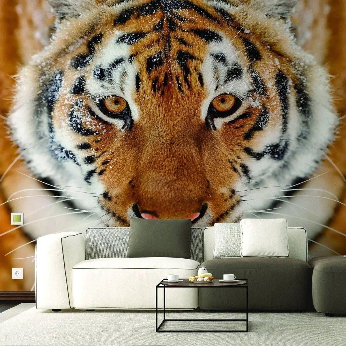 Stylish wall decal featuring a close-up of a tiger's face, enhancing home decor with exotic elegance.
