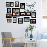 Family Memories lettering and photo-frame outline vinyl wall decal.