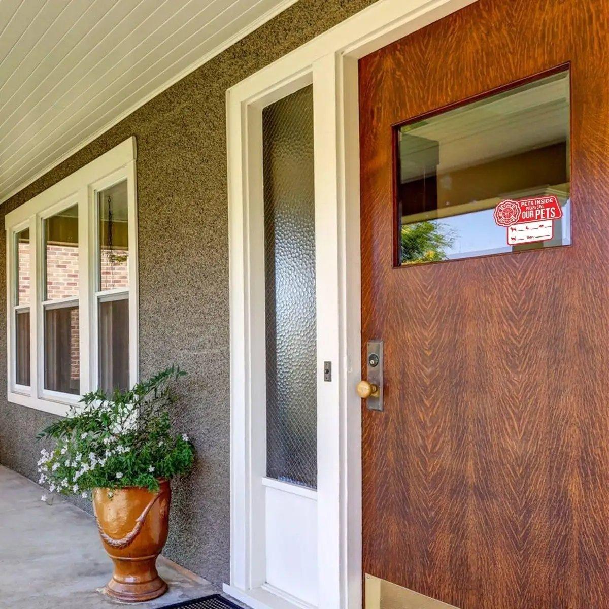 Emergency Pet Alert Cling Sticker visible on front door, promoting pet safety in emergencies.