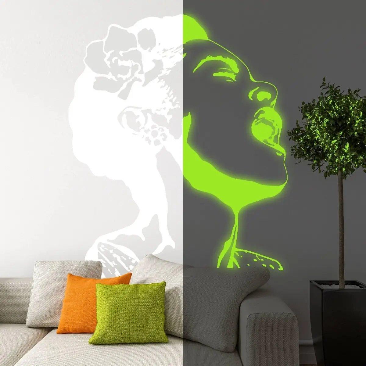 EnchantGlow luminous wall sticker featuring vibrant glow-in-the-dark street art on a modern room wall.