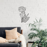 Elegant birth flower decal sticker of a floral design on a white brick wall above a cozy sofa.