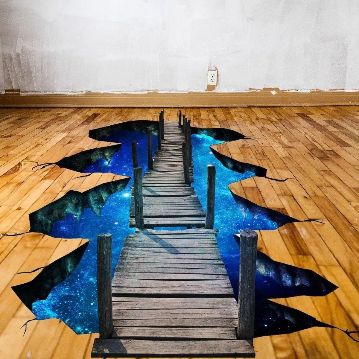Galaxy bridge scene printed as a flat self-adhesive vinyl floor decal.