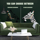 Dj Giraffe vinyl decal options featuring a giraffe with headphones on two backgrounds: transparent and white.
