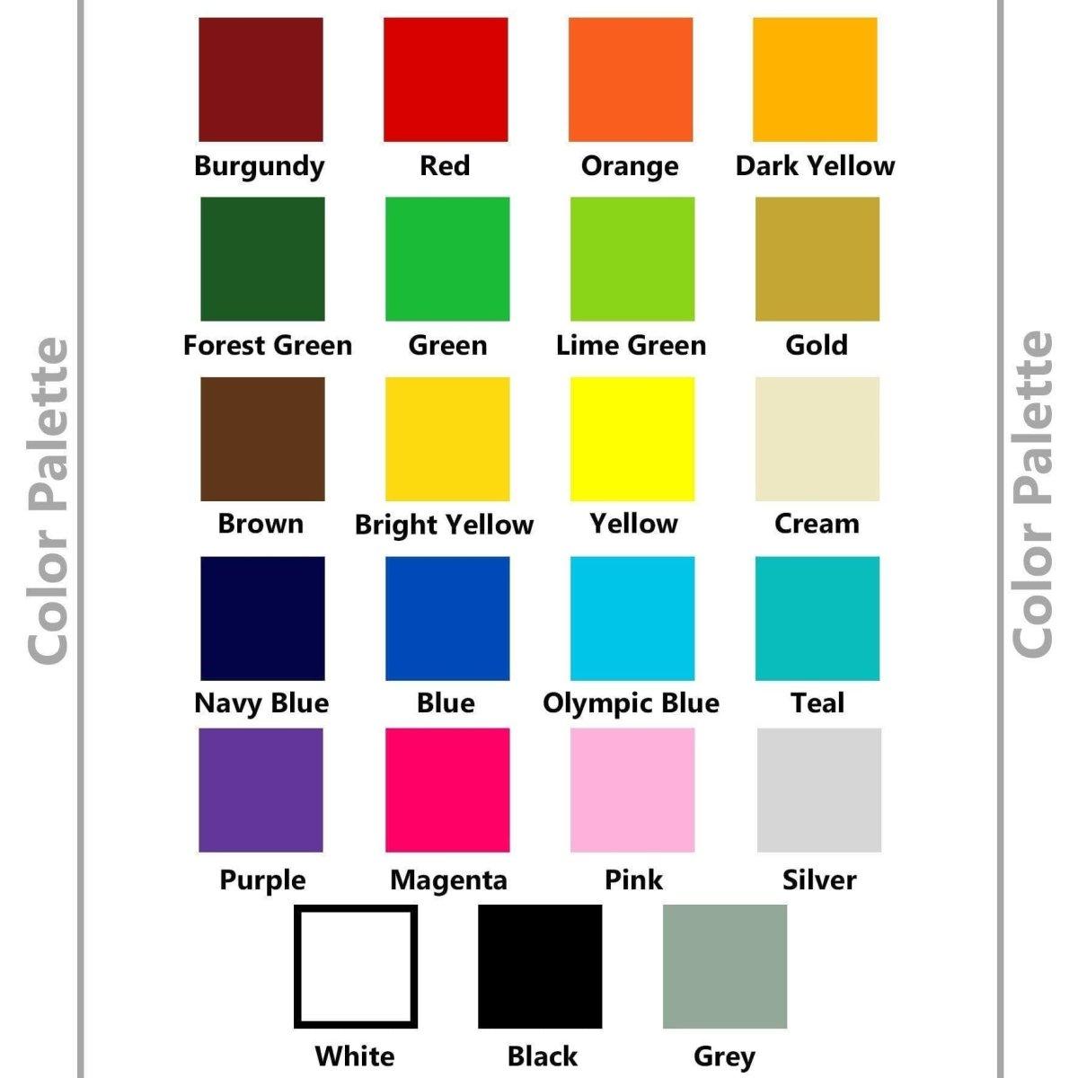 Color palette featuring 24 vibrant shades including red, green, blue, yellow, and metallics for design inspiration.