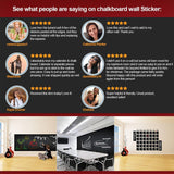 Customer reviews of Chalkboard Wall DIY Black Kitchen Sticker highlighting ease of use and versatility in kitchen.