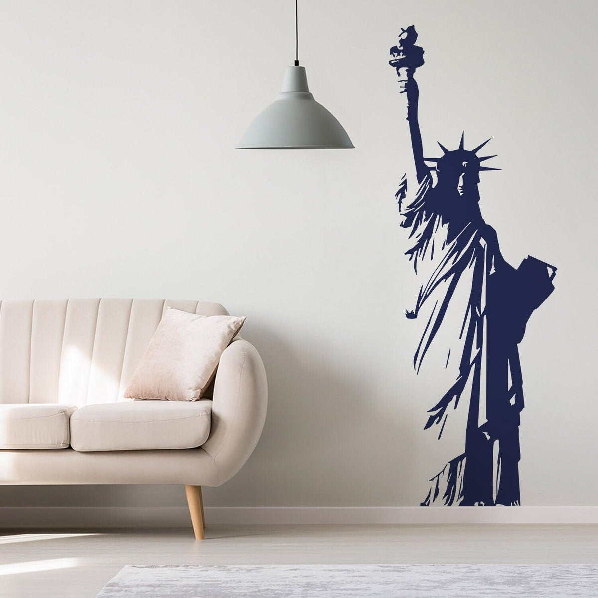 Statue of Liberty wall sticker in a modern living room, showcasing iconic American art.