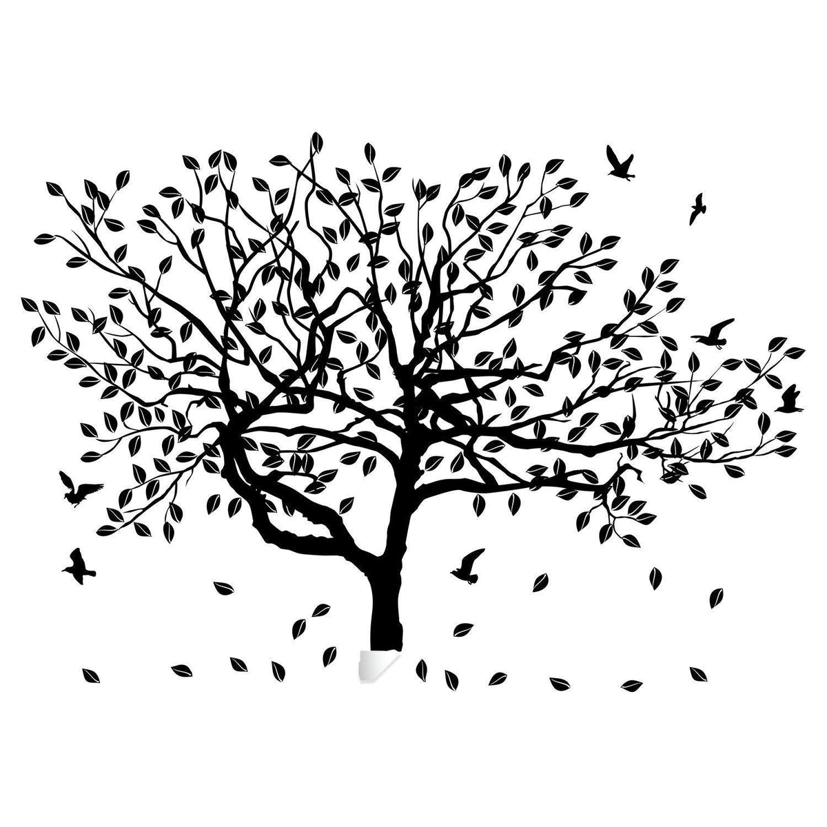 Birch tree wall decal sticker with intricate branches and birds.