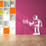 Barcode robot wall sticker displayed on a pink wall.
