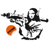 Mona Lisa wall sticker featuring a figure holding a paintball launcher.