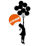 Balloon girl silhouette wall sticker with balloons.