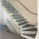 Inspirational staircase vinyl stickers with motivational quotes to uplift and encourage self-belief at home.