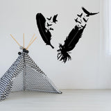 Eagle feather wall vinyl sticker with flying birds in modern home decor setting.