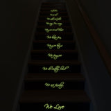 Glow in the dark stair sticker with family quotes illuminating each step for a magical home touch