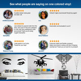 Customer reviews for one colored vinyl wall stickers showcasing unique designs and satisfaction.