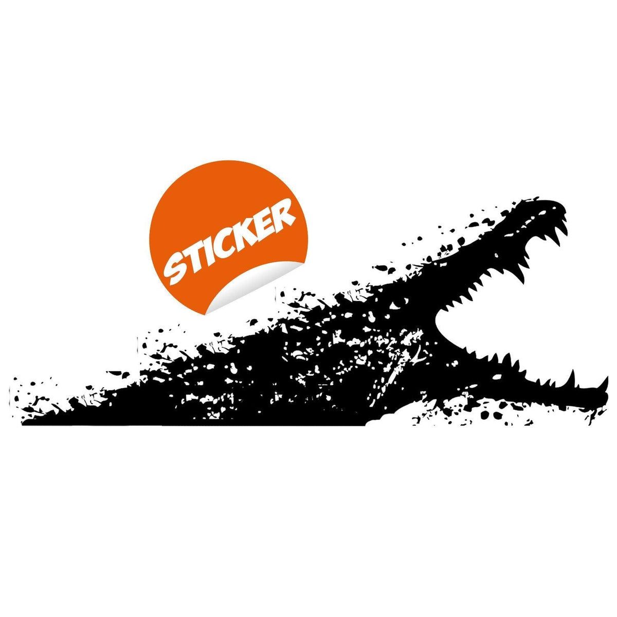 Alligator wall sticker graphic with vibrant splash design and text 'STICKER' for unique home decor.