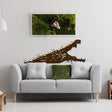 Aligator wall sticker above a cozy sofa in a stylish living room, adding a whimsical touch to the decor.