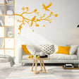 Vibrant yellow branch wall tree sticker vinyl decal featuring birds.