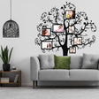 Family photo frame tree sticker vinyl wall decal displayed in modern living room setting.