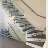 Beautiful staircase featuring vinyl quote stickers about family and love, enhancing home decor.