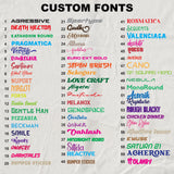 List of custom fonts for DIY t-shirt designs, showcasing a variety of playful and unique styles.
