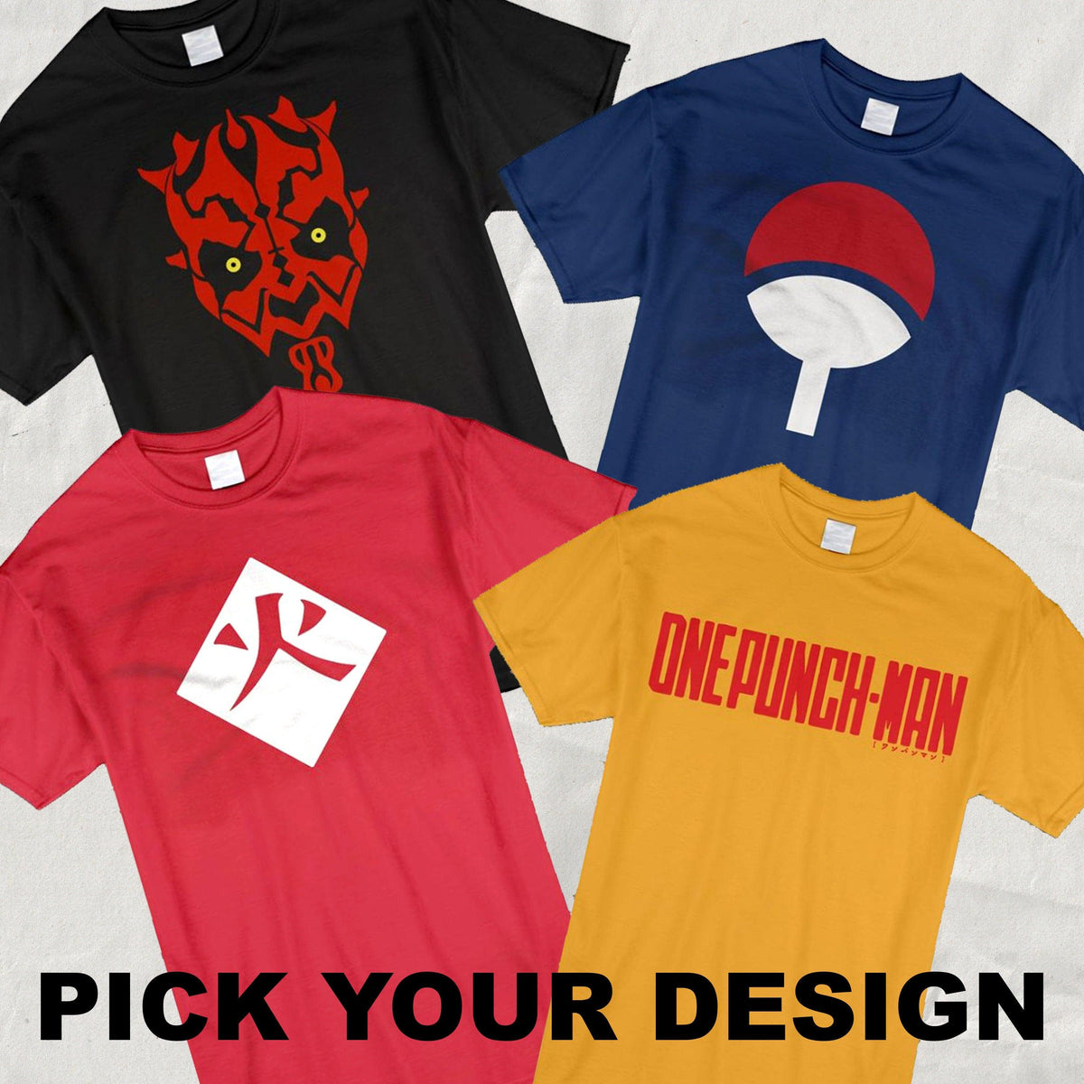 Colorful t-shirts featuring various designs, including logos and patterns, for custom DIY iron-on transfers.