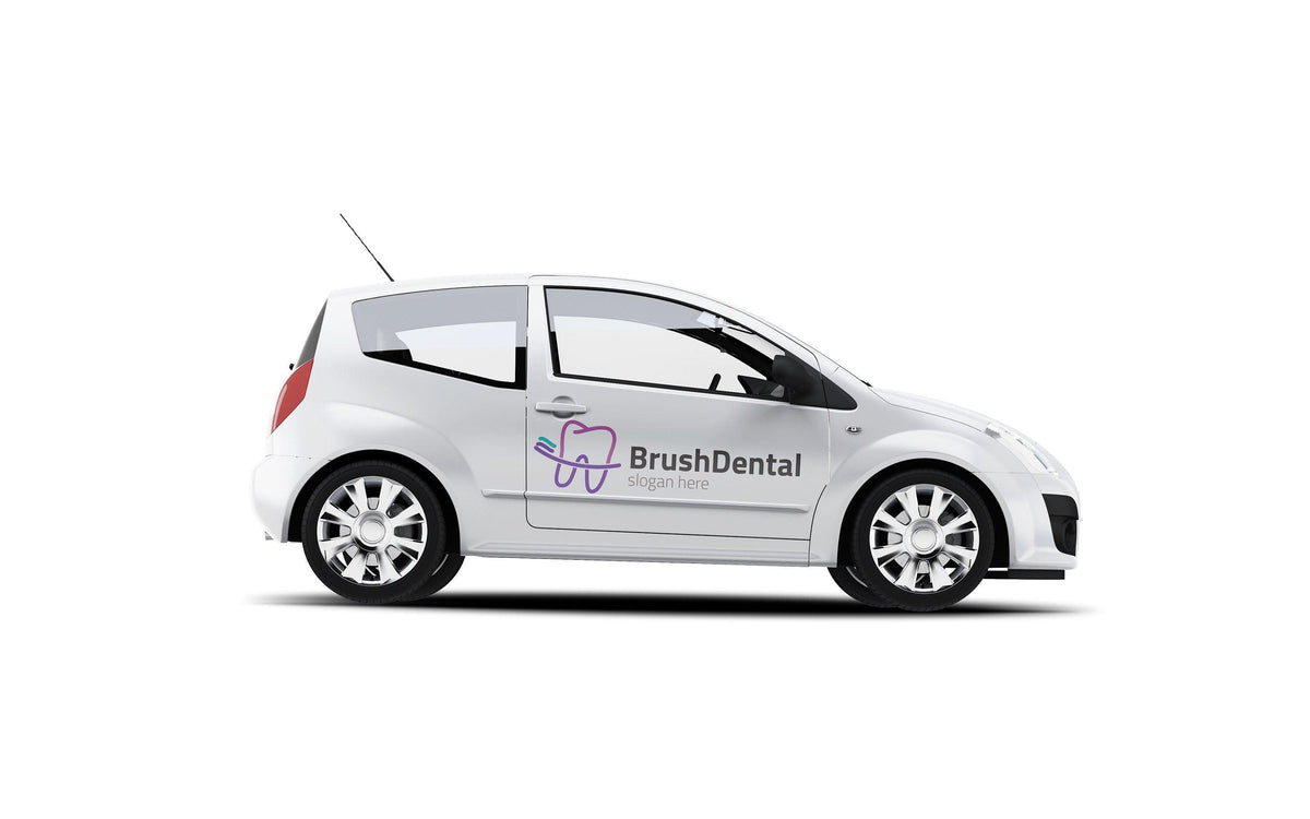 Custom business vehicle decal displayed on a white car.