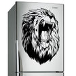 Lion head vinyl sticker on a modern refrigerator, showcasing fierce details and bold design.