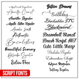 Collection of beautiful script fonts including names and styles for creative projects.