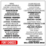 Selection of various font choices including Arial, Calibri, and Gill Sans Ultra Bold for design projects.