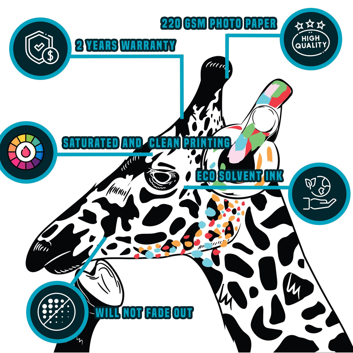 Giraffe with Headphones Wall Decal featuring a colorful giraffe wearing headphones