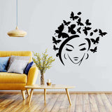 Butterfly wall sticker featuring a woman's silhouette with butterflies, enhancing home interior decor.