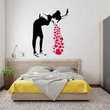 Street art style Love Sick Girl wall decal with red hearts in a modern bedroom decor.