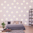 Cozy bedroom featuring 24 white daisy wall decals for a fresh and vibrant room decor.