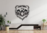 Wyoming bear wall decal with mountains and trees.