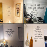Collage of personalized scripture wall stickers featuring various inspiring quotes in different home settings.