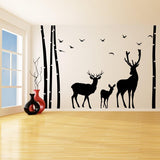 Deer wildlife wall decal featuring a pair of deer and fawn in a natural setting, enhancing rustic home decor.