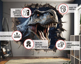 3D dinosaur wall decal with broken wall effect.