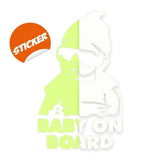 Glowing Baby on Board car decal, luminescent safety sticker for vehicles with baby design.