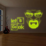 Glow-in-the-dark wall decal featuring a character with the text 'Let's Cook' in bright green.