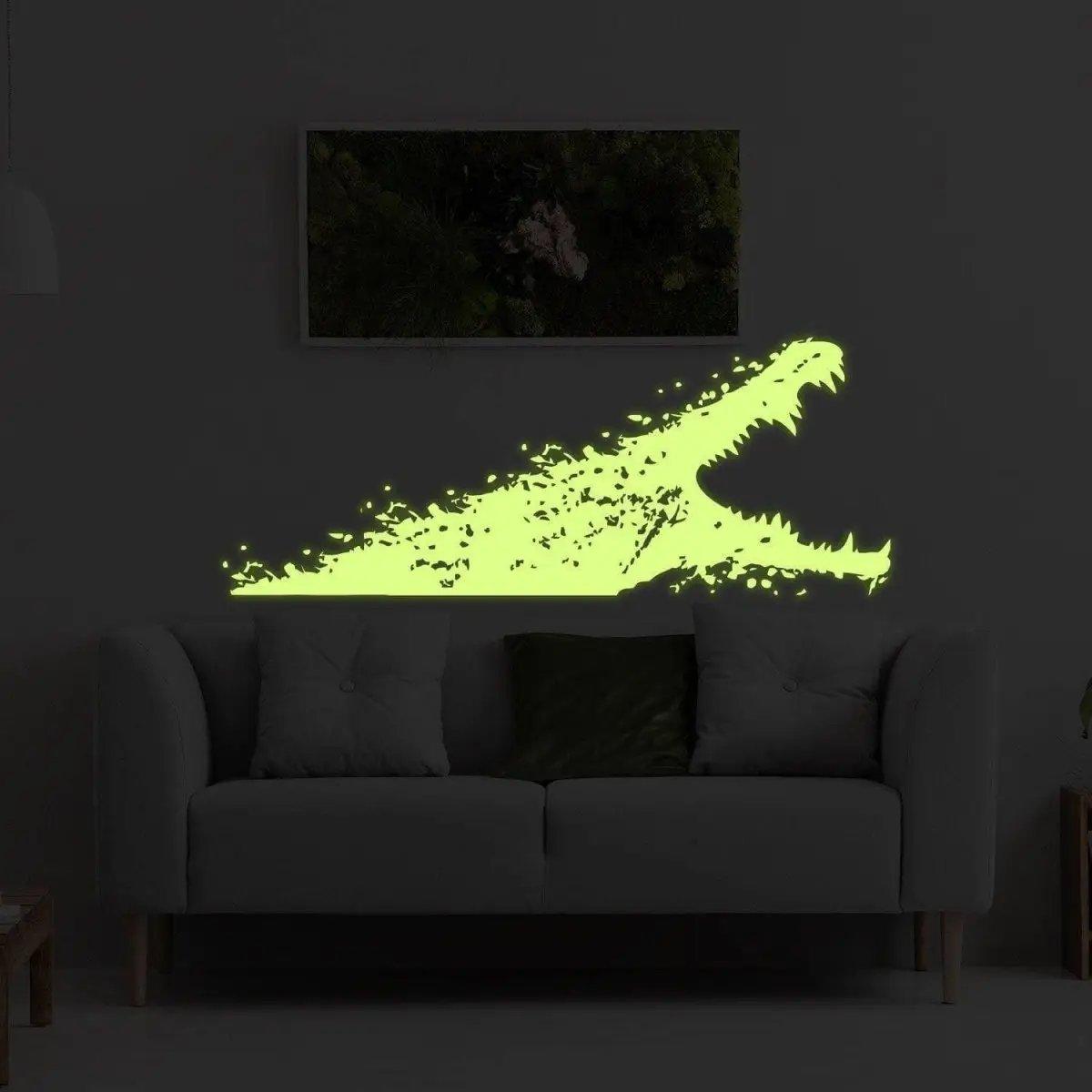 Glowing alligator wall decal illuminating a child's room, providing magical night light decor.