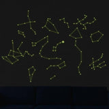 Luminous constellation wall decals glowing against a dark background.